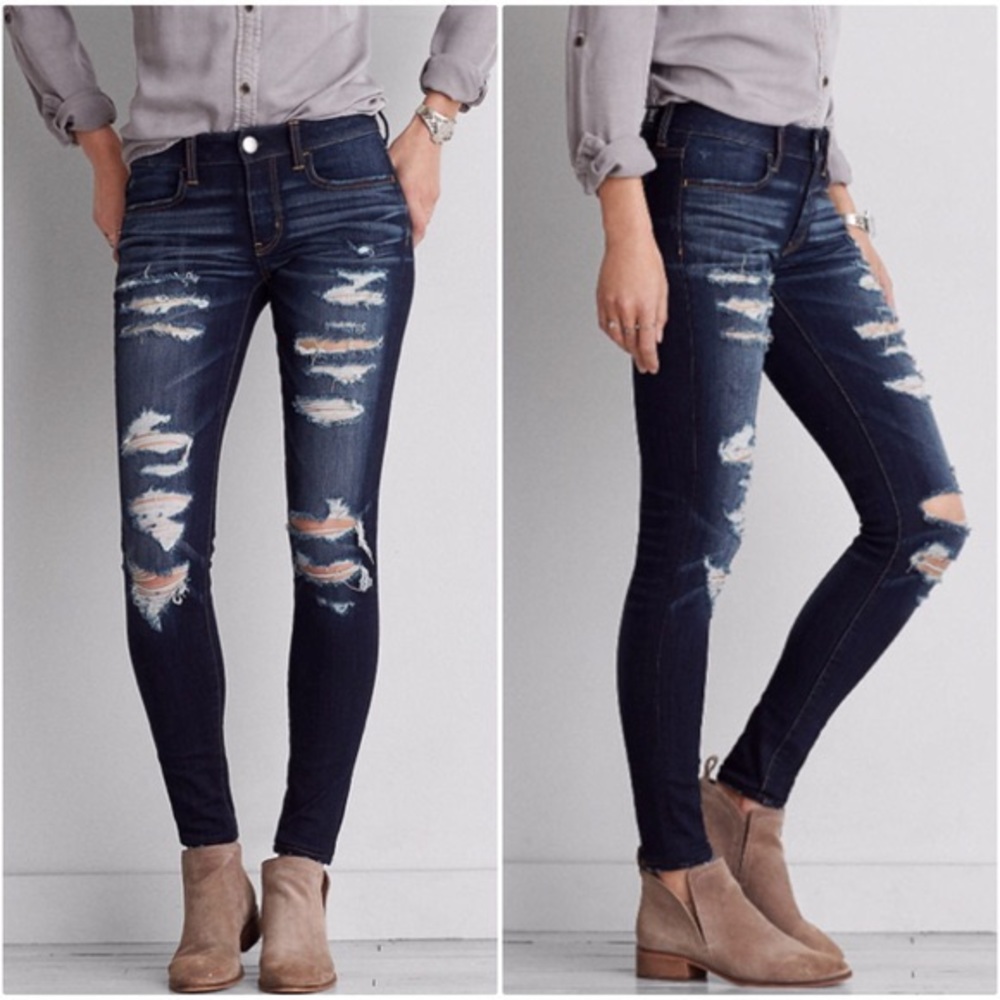 American eagle dark washed ripped jeggings